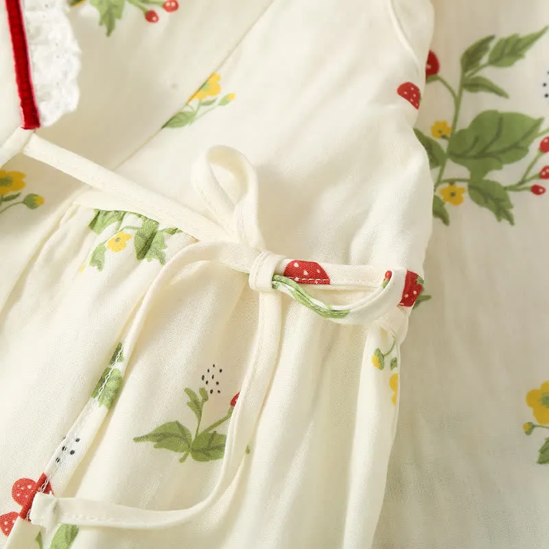 Pyjama-Set aus Baumwollgaze mit Erdbeerdruck