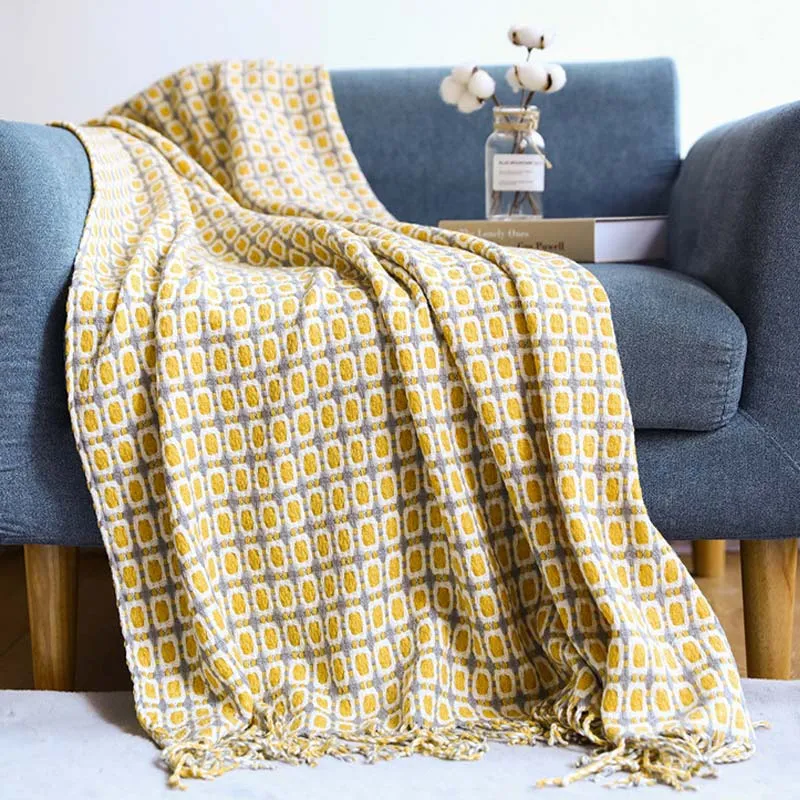 Ownkoti Gestrickte Sofadecke Couchdecke mit Quasten