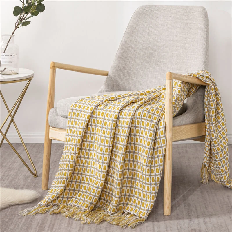 Ownkoti Gestrickte Sofadecke Couchdecke mit Quasten