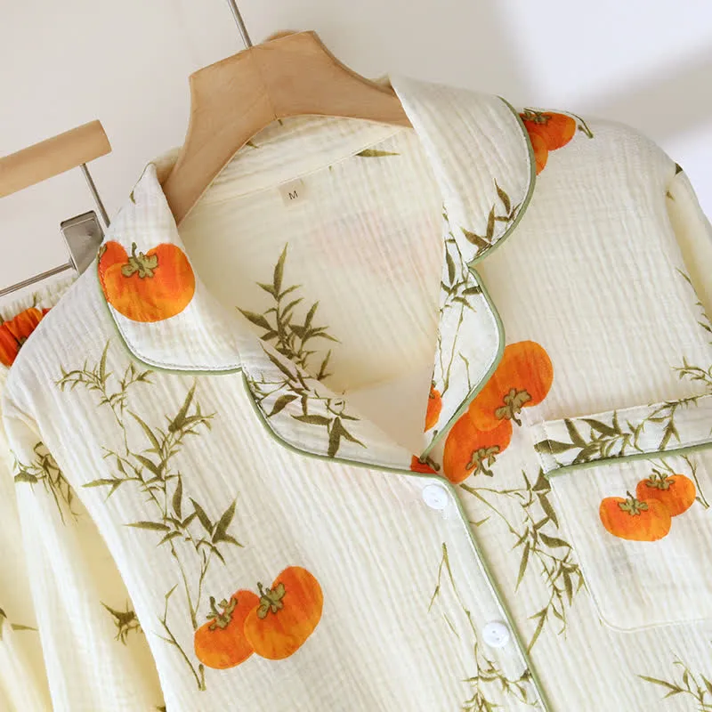Ländliches Loungewear-Set aus Baumwollgaze in Persimmon