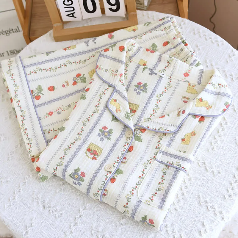 Kurzarm-Loungewear-Set aus Baumwolle mit Cartoon-Kaninchen