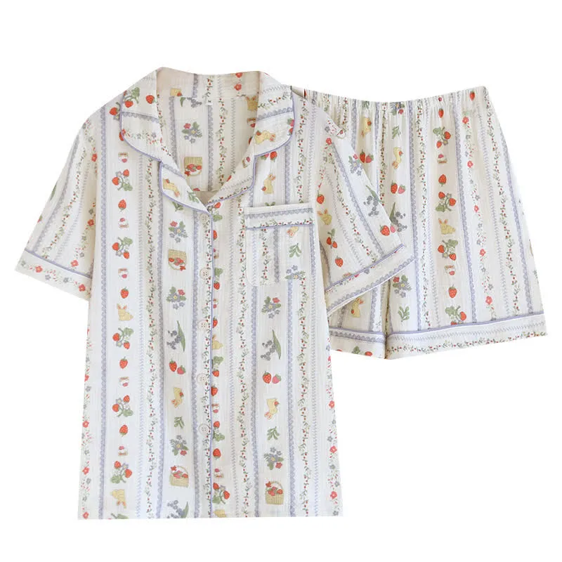 Kurzarm-Loungewear-Set aus Baumwolle mit Cartoon-Kaninchen