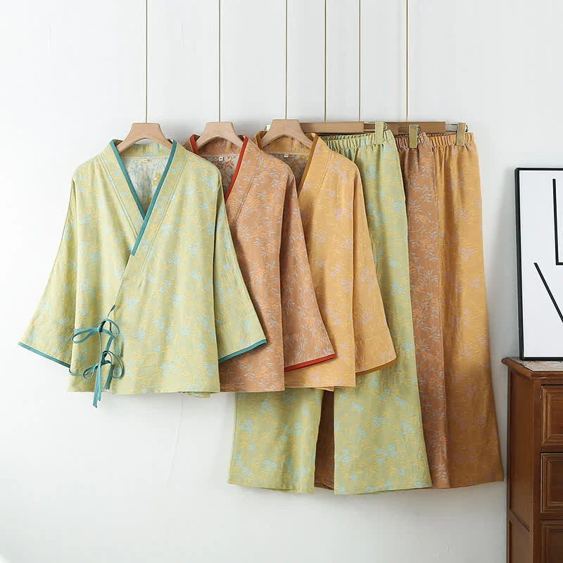 Loungewear-Set aus Vintage-Baumwollgaze mit lockerer Krawatte