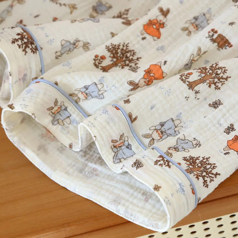 Kurzärmliges Loungewear-Set aus Baumwollgaze mit Kaninchen-Print