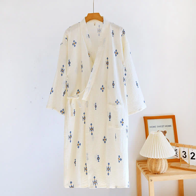 Bademantel-Pyjama aus Baumwollgaze mit geometrischem Muster