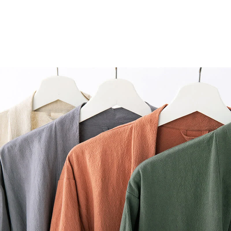 Ownkoti Weicher Bademantel mit V-Ausschnitt und Taschen