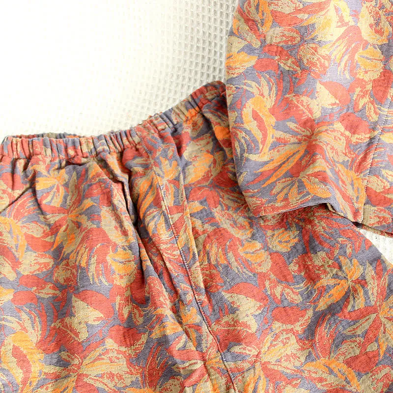 Pyjama-Set aus Baumwollgaze mit Retro-Blattmuster