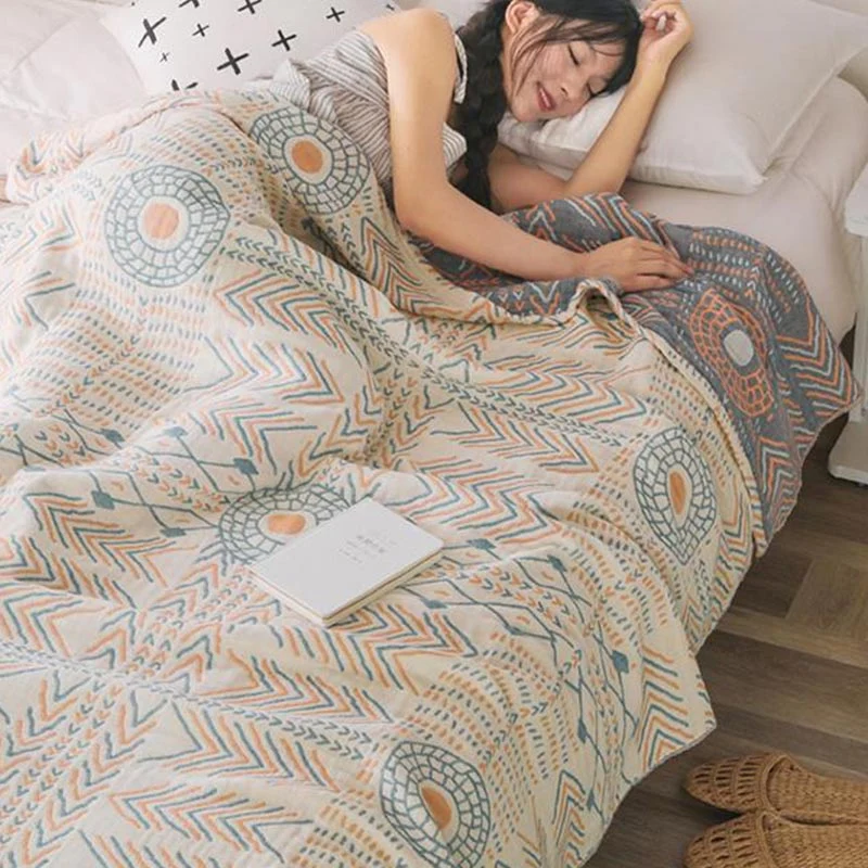 Ownkoti Boho gestreiftes Baumwoll-Stepptuch, wendbar, Sofatuch