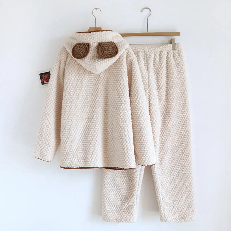 Warmes Fleece-Pyjama-Set mit Kapuze
