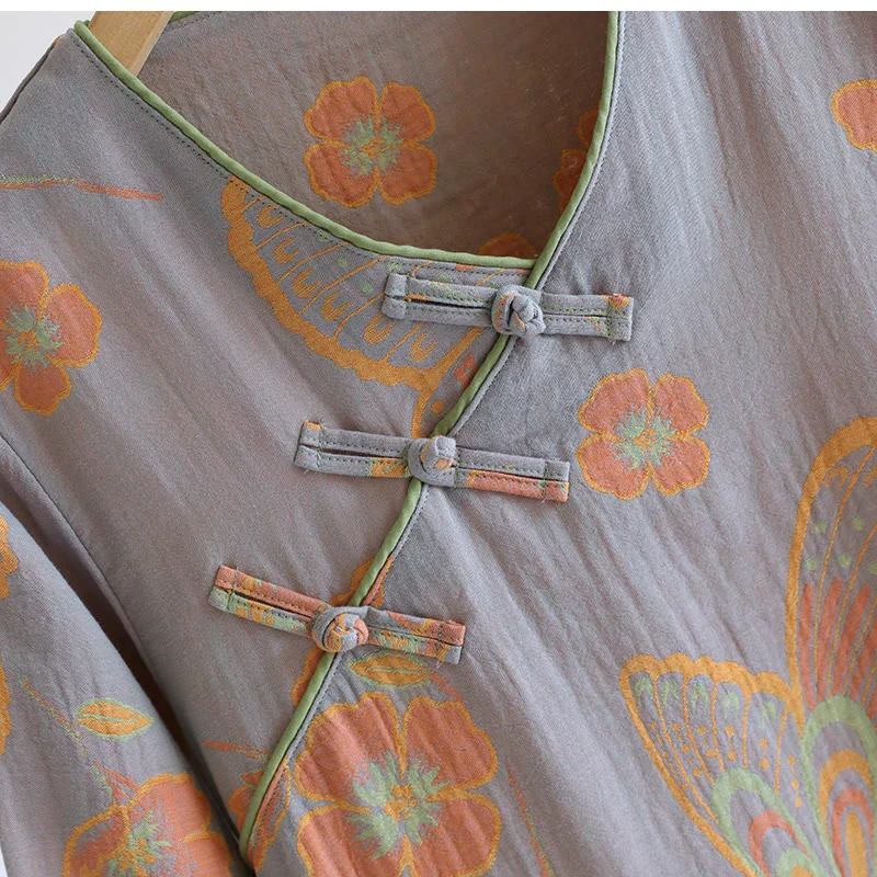 Elegantes Nachthemd aus reiner Baumwolle mit Schmetterlings- und Blumenmuster