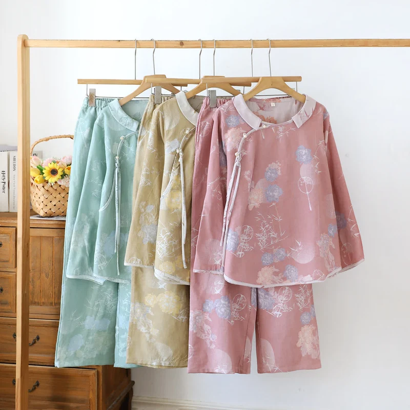 Vintage Floral Bambus Baumwolle Pyjama Set