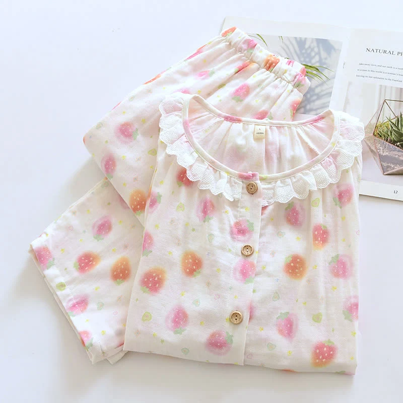 Pyjama-Set „Süße Erdbeere“ aus Baumwollgaze