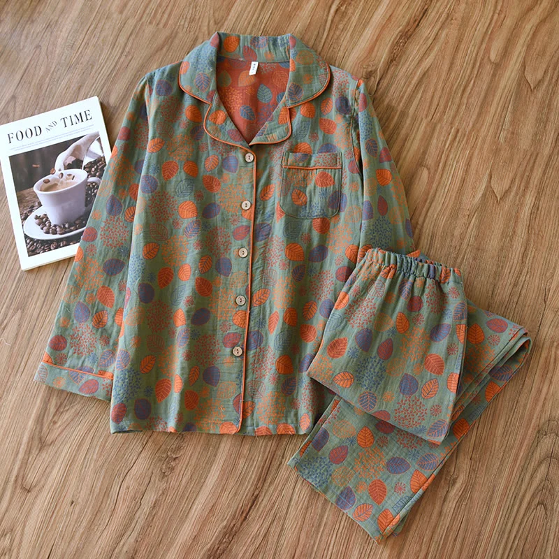 Loungewear-Set aus blattgrünem Baumwollgaze