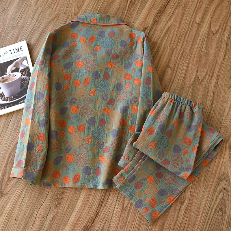 Loungewear-Set aus blattgrünem Baumwollgaze