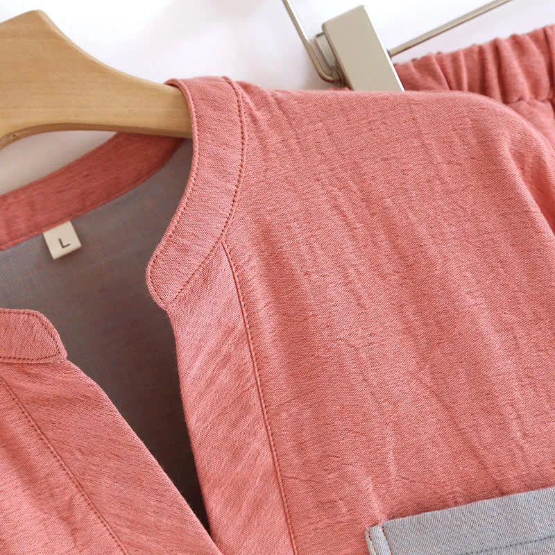 Doppellagiges Pyjama-Set aus Baumwollgaze mit Farbblockdesign