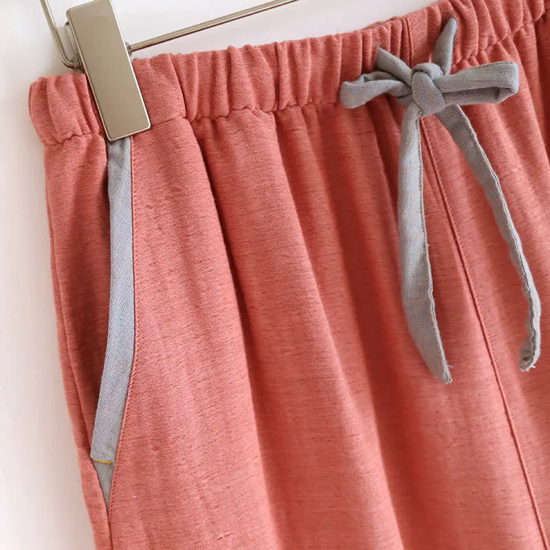 Doppellagiges Pyjama-Set aus Baumwollgaze mit Farbblockdesign