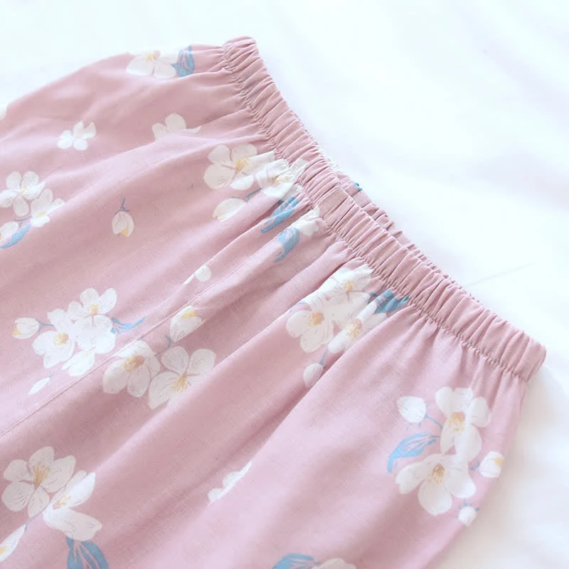Pyjama-Set aus Baumwollgaze mit V-Ausschnitt und Blumenmuster