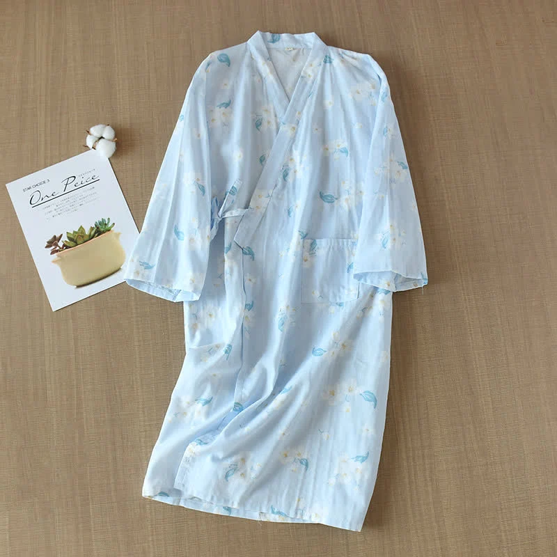 Pyjama-Set aus Baumwollgaze mit V-Ausschnitt und Blumenmuster
