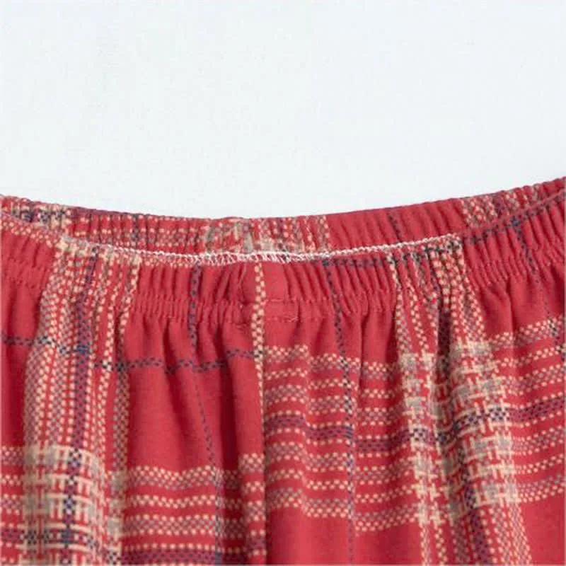Pyjama-Set aus Baumwolle mit Gittermuster und langen Ärmeln