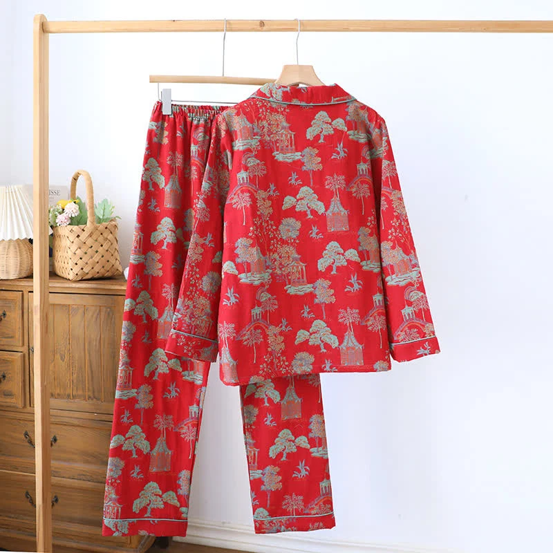 Loungewear-Set aus Baumwoll-Doppelgarn-Jacquard mit Baummotiv