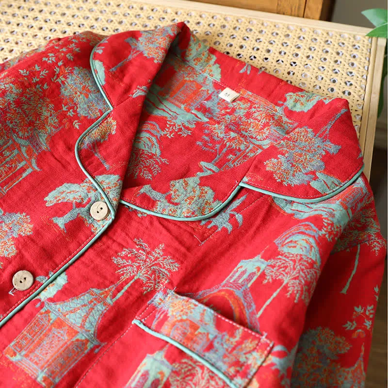 Loungewear-Set aus Baumwoll-Doppelgarn-Jacquard mit Baummotiv
