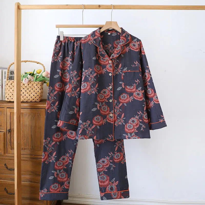 Persimmonfarbenes Loungewear-Set aus garngefärbtem Baumwolljacquard