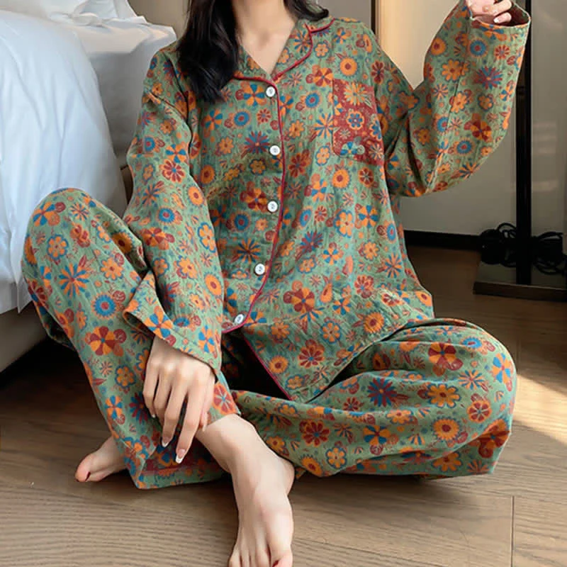 Loungewear-Set aus Baumwolle mit Blumenmuster in Übergröße
