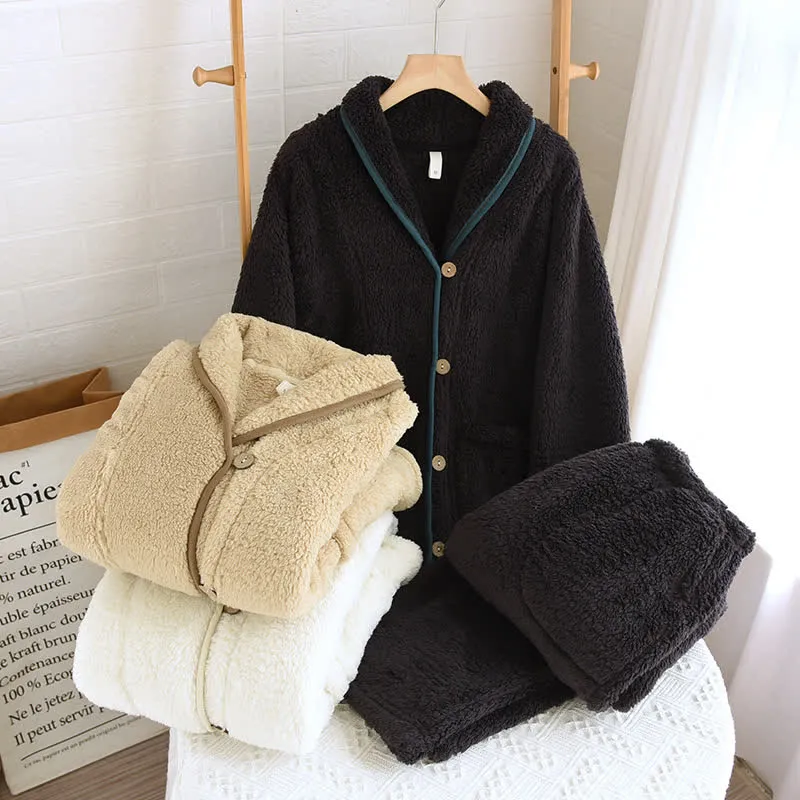 Einfaches, einfarbiges Fleece-Pyjama-Set für Paare