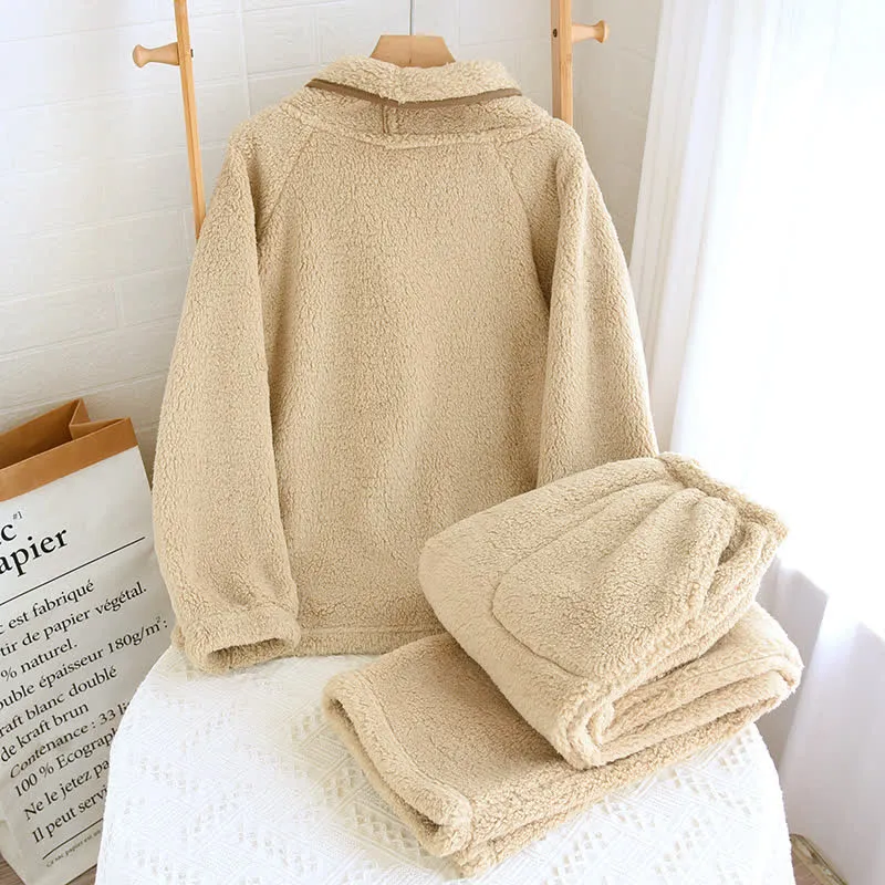 Einfaches, einfarbiges Fleece-Pyjama-Set für Paare