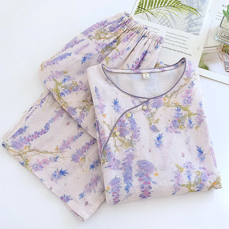 Ländliches Wisteria-Pyjama-Set aus Bambusfaser