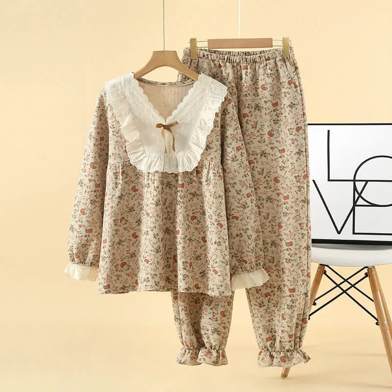Loungewear-Set aus Baumwolle im Vintage-Rosengarten-Stil
