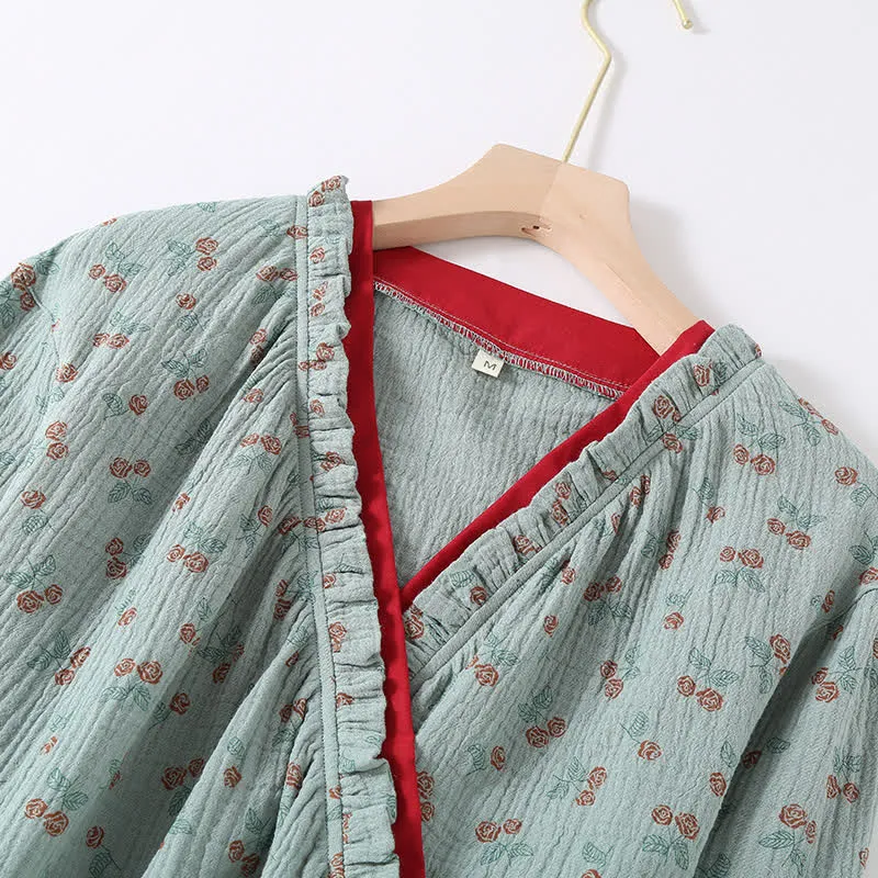 Kimono Rural Rose Pyjama-Set aus Baumwollgaze