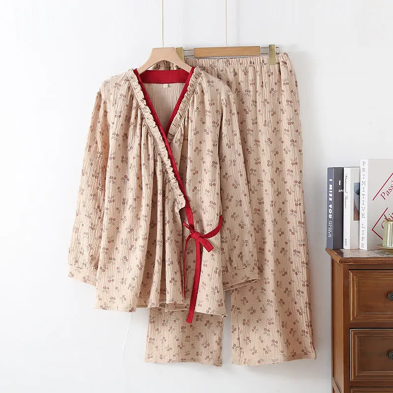 Kimono Rural Rose Pyjama-Set aus Baumwollgaze