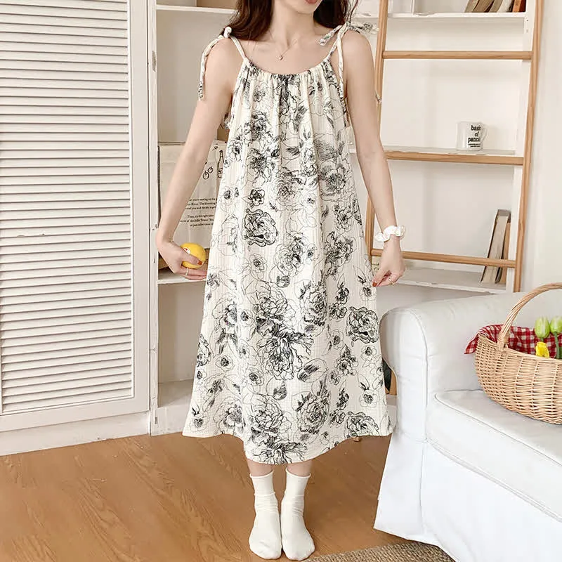 Sommer-Camisole-Nachthemd aus reiner Baumwolle mit Blumenmuster