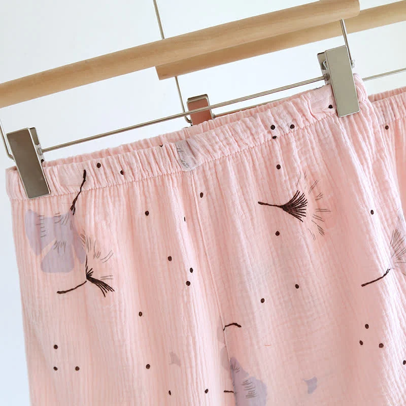 Pyjama-Set aus Baumwollgaze mit Ginkgoblättern (3-teilig)