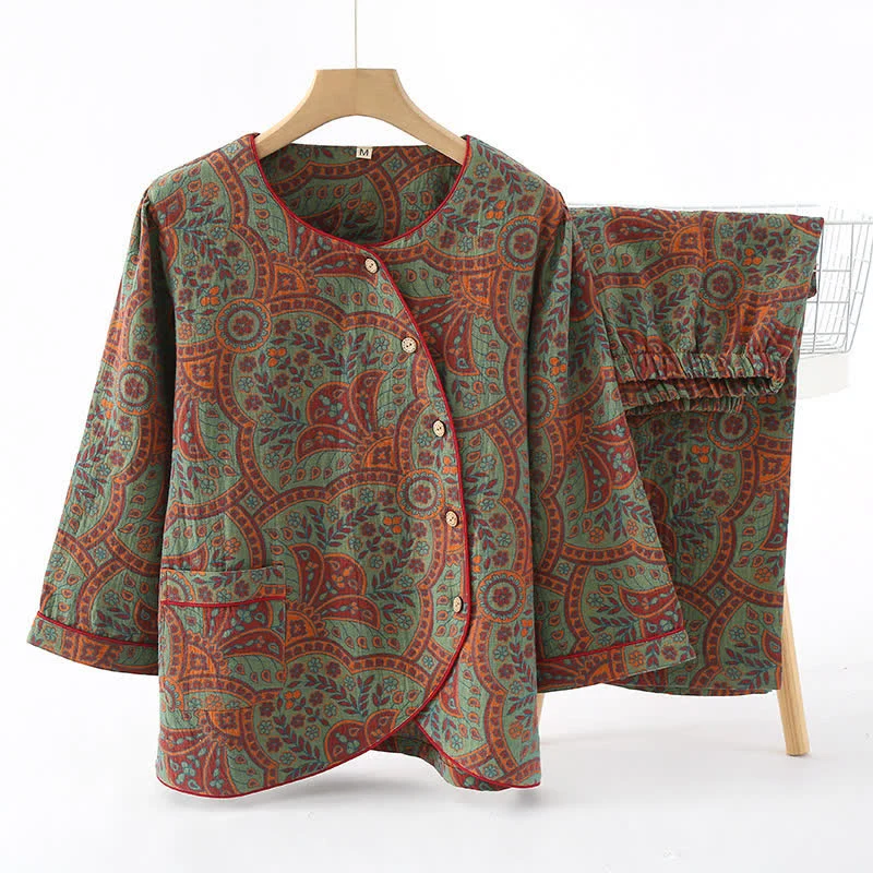 Loungewear-Set mit Rundhalsausschnitt und Vintage-Jacquardmuster