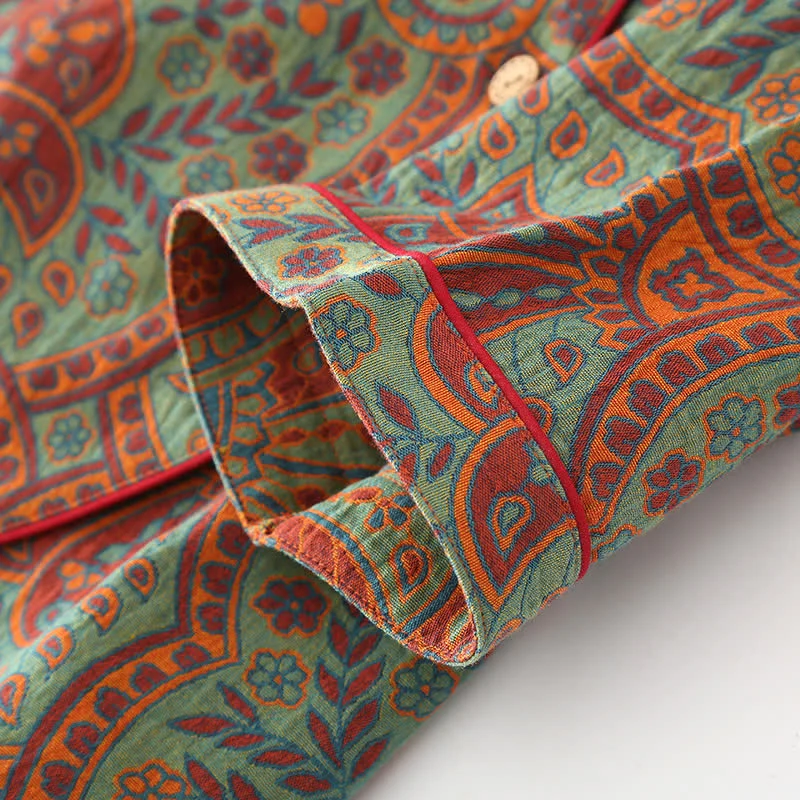 Loungewear-Set mit Rundhalsausschnitt und Vintage-Jacquardmuster