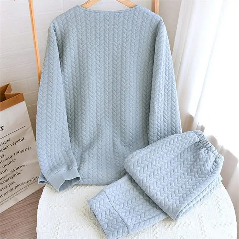 Einfaches Pyjama-Set aus Air Cotton mit Rundhalsausschnitt
