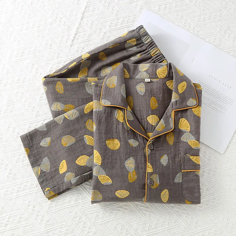 Luxuriöses Pyjama-Set aus Muschelbaumwolle mit Revers