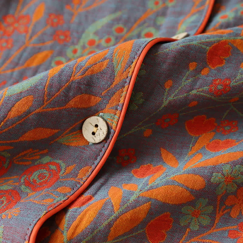Vintage Loungewear-Set aus Baumwolle mit Blattmotiv und Revers