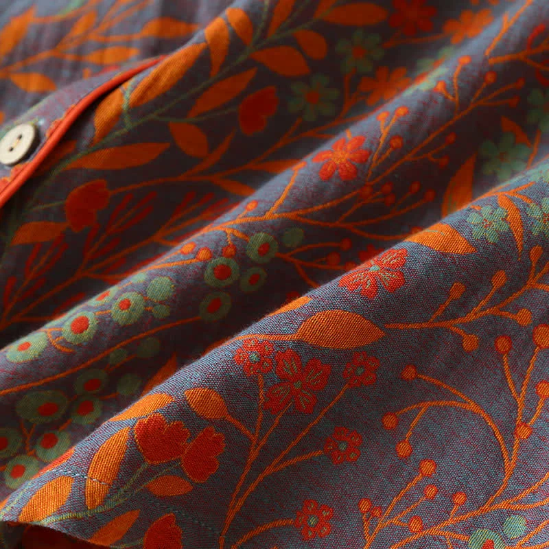 Vintage Loungewear-Set aus Baumwolle mit Blattmotiv und Revers