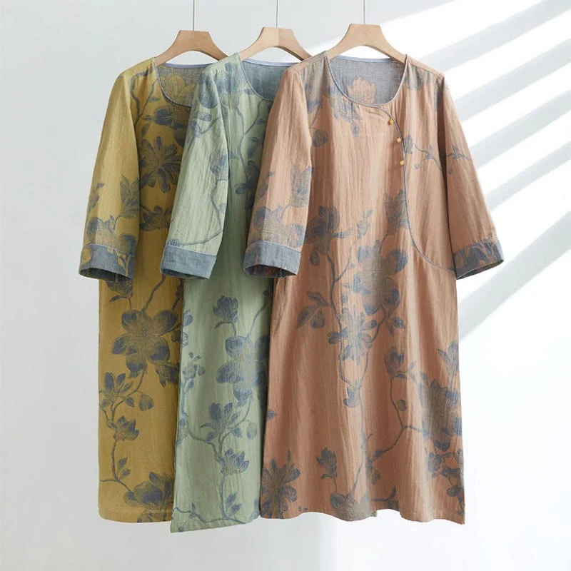 Kurzes Nachthemd aus Jacquard-Baumwolle „Magnolia“