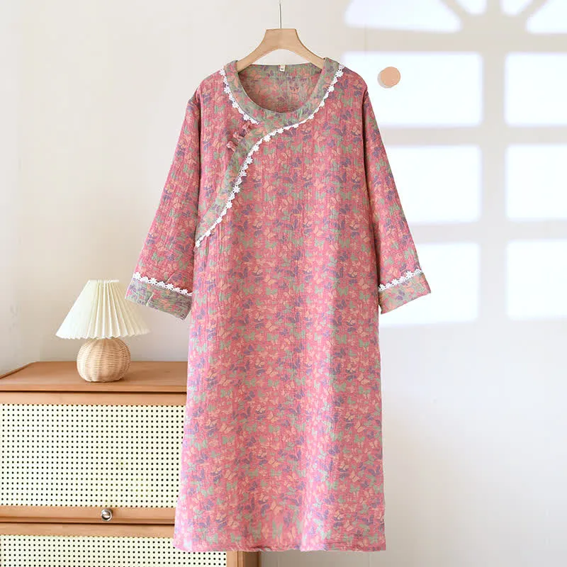 Jacquard-Nachthemd aus reiner Baumwolle mit Schmetterlingsmotiv