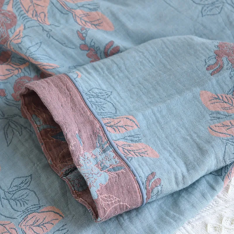 Loungewear-Set aus Baumwolle mit Rundhalsausschnitt und Blumenmuster im Jacquard-Stil