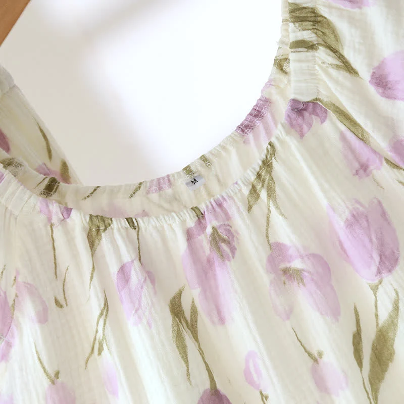 Atmungsaktives Pyjama-Set aus Baumwollgaze „Rural Tulip“