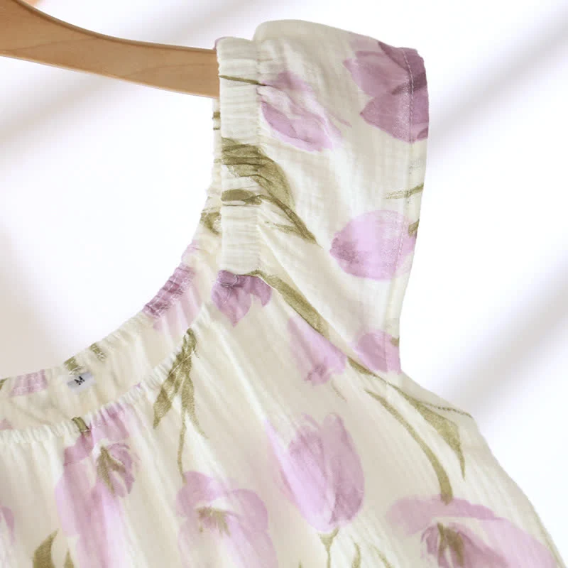 Atmungsaktives Pyjama-Set aus Baumwollgaze „Rural Tulip“