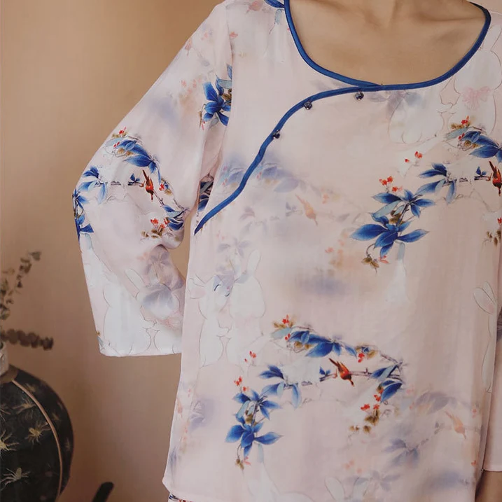 Ländliches, weiches und atmungsaktives Pyjama-Set aus Bambusfaser