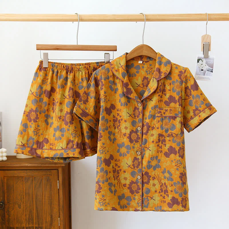 Pyjama-Set aus Baumwolle mit kurzen Ärmeln und Blumenmuster