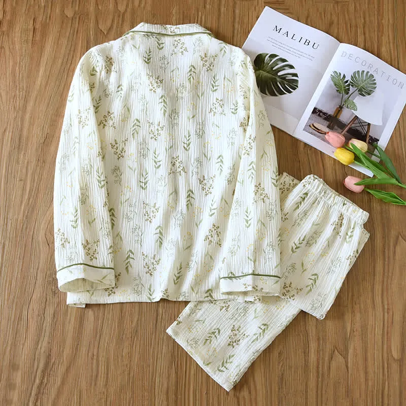 Pyjama-Set aus doppelter Baumwollgaze mit Blumenmuster