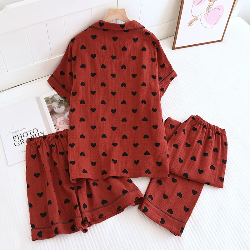 Pyjama-Set aus reiner Baumwolle mit Herzmuster (3-teilig)